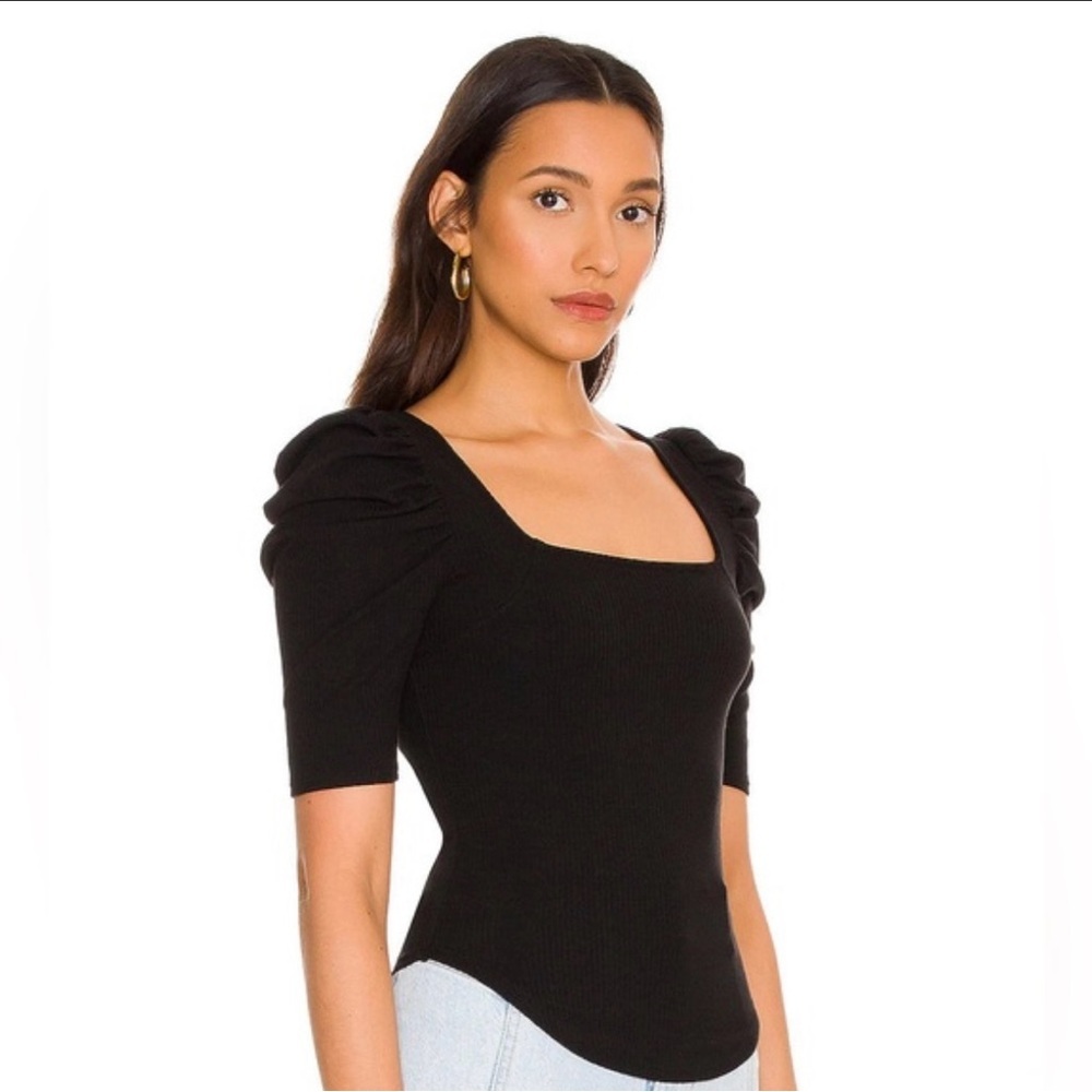 Free People Elegant Black Puff Sleeve Top